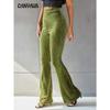 Women's New Fashion Sexy Pure Colour High Waisted Golden Velvet Pit-stripe Flared Trousers