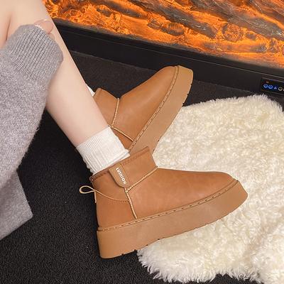 Европейские и американские однотонные зимние сапоги на толстой подошве для женщин, новинка зимы 2025 года, бархатные утепленные нескользящие зимние сапоги, теплые хлопковые сапоги для Северо-Востока