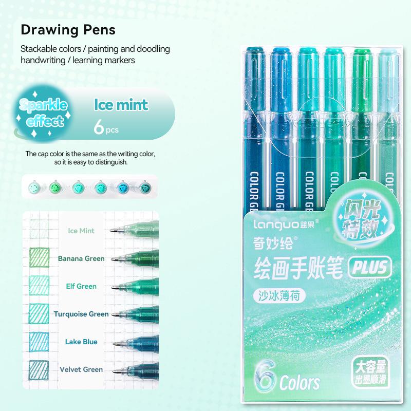 6 PCS Drawing Highlighter Morandi Gel Pen Glitter Effects Student Diary Scrapbook Painting DIY Office School Supplies Stationery