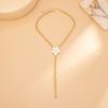 Gold Flower Necklace Metal Women Long Necklace Geometric Beads Clavicle Chain Women