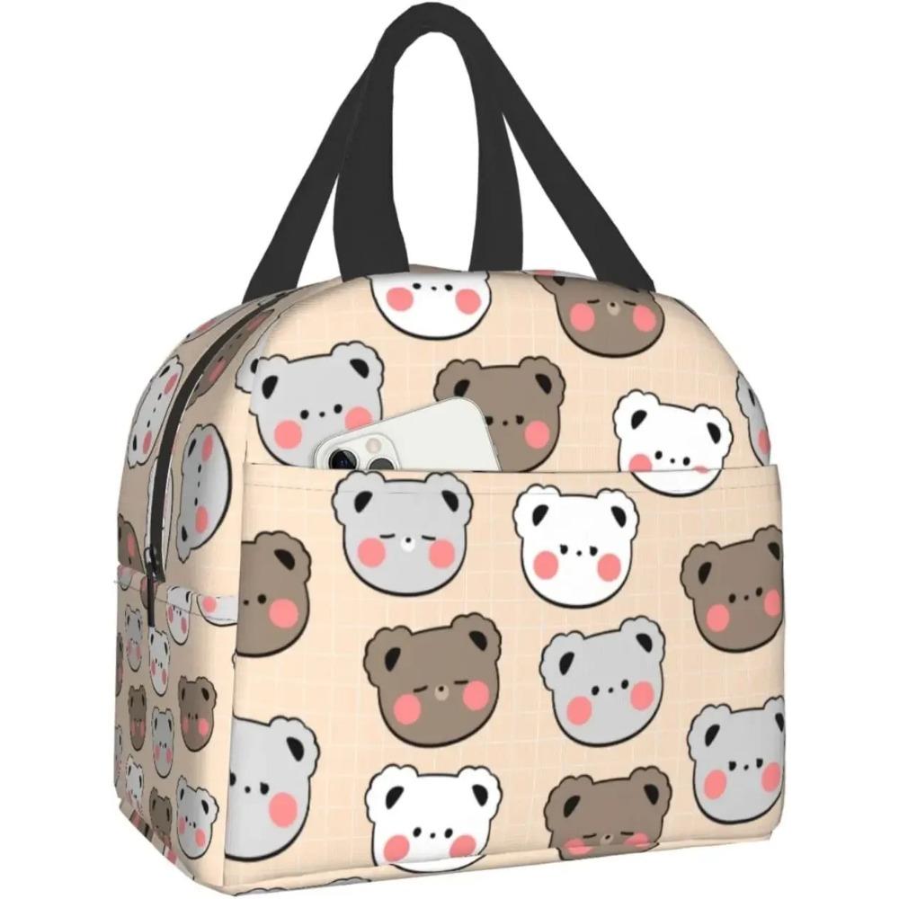 Милый медвежонок с кофе Ланч-бокс бенто Изолированные ланч-боксы Многоразовая водонепроницаемая сумка для ланча с карманом для путешествий, офиса, пикника