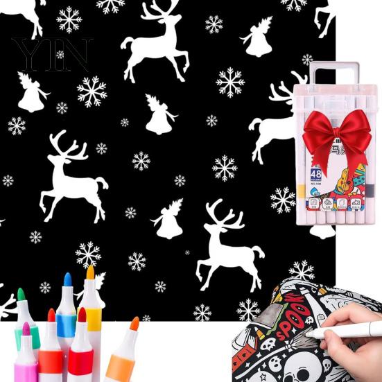 Подарки на вечеринку для детей своими руками DIY Раскрашивающее одеяло с 24 маркерами, Раскрась свое собственное одеяло, 59" x Время тишины Творческие проекты 45" Мягкое уютное