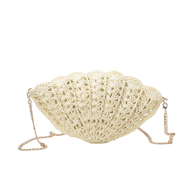 Simple Solid Color Shell Shaped Women Casual Woven Chain Bag For Daily Casual Wear