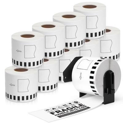 Длинная бумажная лента для DK2205 Brother, совместимая с термонаклейкой, 10 этикеток, набор держателей, без оптического отбеливателя, ширина 62 мм x длина, белая лента