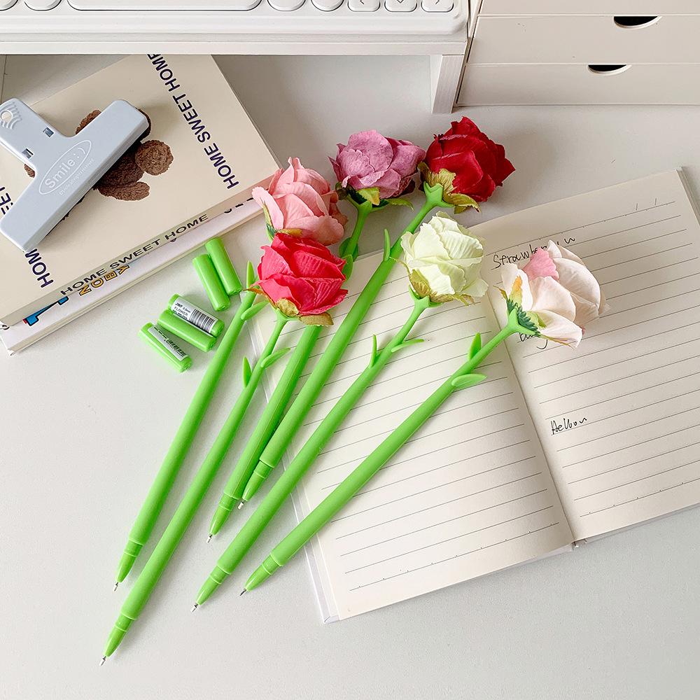 1 Piece Cute Rose Silicone Gel Pen Soft Gel Flower Ballpoint for Journaling Elegant Aesthetic Writing Gift for Teen Girls Student Supply