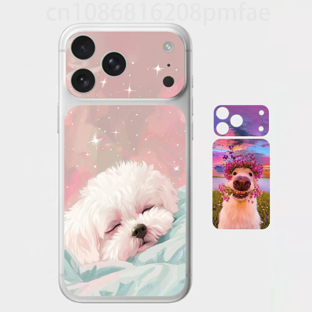 Милый залив Животное Собака Свинья Премиальная наклейка-обертка для iPhone 17 Pro/Max, Задняя рамка Защитная декаль для камеры (Не чехол)