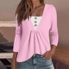 Women's Fashion Casual Long Sleeve Shirt Solid Color Button V Neck Up Tops