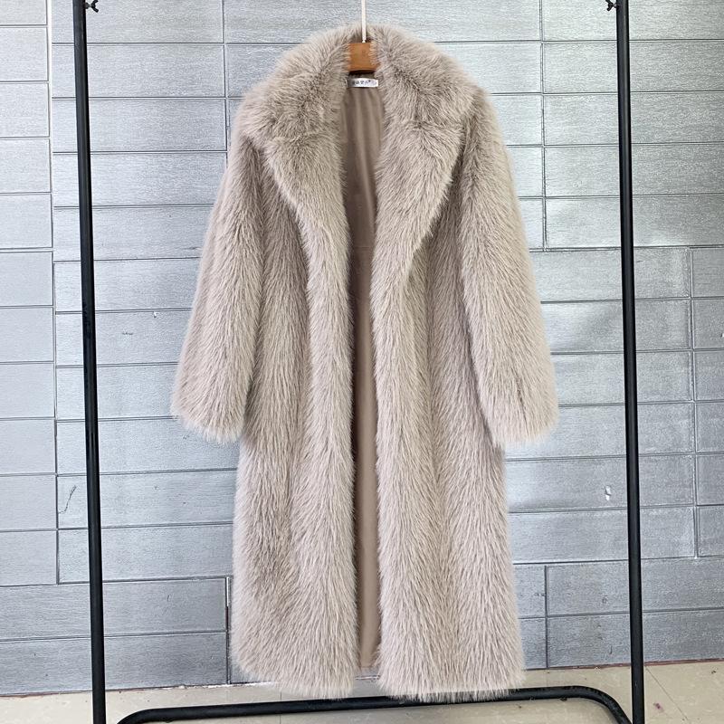 Autumn and Winter Women's Long Toka Imitation Fur Suit Collar Coat Coat, Artificial Fur Imitation Fur Coat