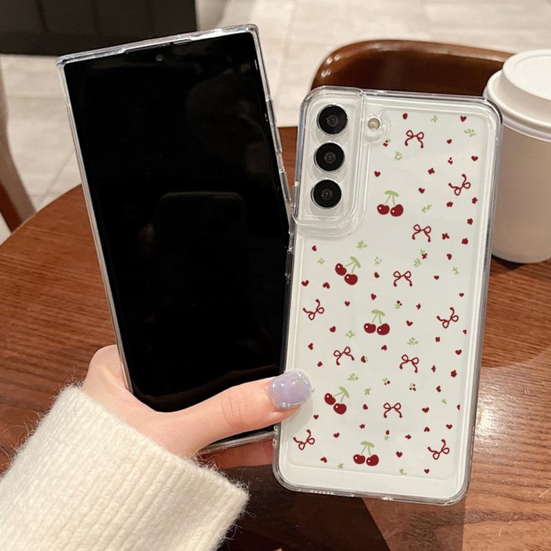 Красный вишневый принт прозрачный мягкий силиконовый чехол для телефона Samsung S25 Ultra S24 FE S23 A16 A56 A36 A55 A15 A25 прозрачный противоударный защитный чехол для объектива