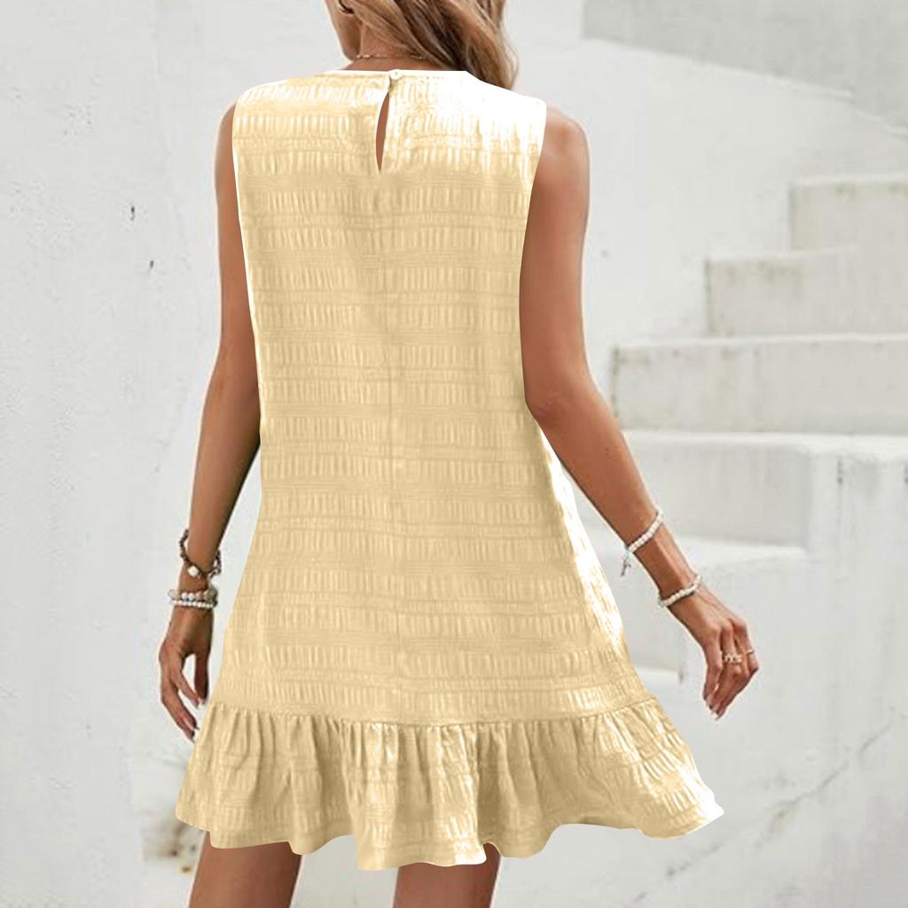 Женские модные свободные универсальные повседневные однотонные платья без рукавов с круглым вырезом