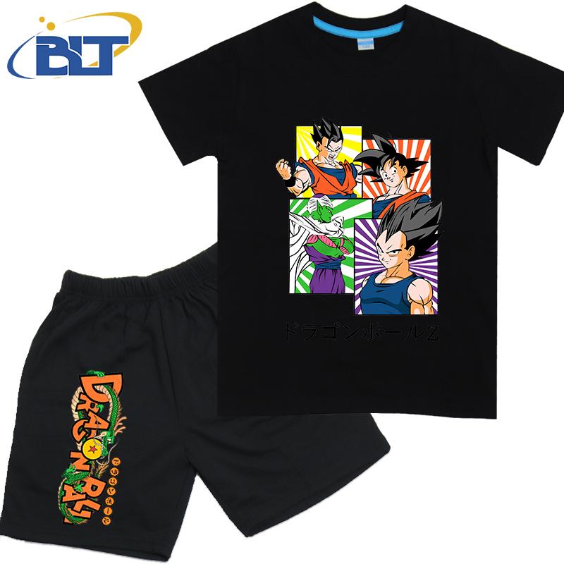 Dragon Ball Son Goku Anime T-shirt Set Kids Polyester Short Sleeve Shorts 2-piece Set Boys Girls Cartoon Clothing