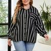 Полосатая рубашка с принтом для женщин, футболка с воротником и длинными рукавами на пуговицах, повседневная дышащая легкая свободная рубашка для работы и отдыха, легкая свободная рубашка большого размера