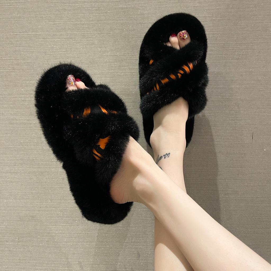 Модные меховые тапочки с толстым дном, женские перекрещивающиеся ремешки, модная домашняя одежда, шлепанцы с круглым носком, женские туфли на платформе