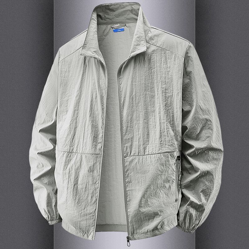 Мужская солнцезащитная одежда Летняя уличная солнцезащитная куртка Большого размера Куртка со стойкой воротником Быстросохнущая одежда для кожи Ветровка Солнцезащитная одежда