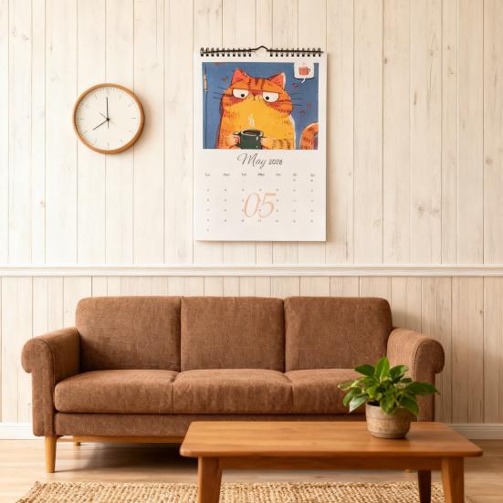 2026 Hand-Painted Cat Wall Calendar 12-Month Planner Feline Illustrations Thick Paper Calendar Gift for Pet Lovers