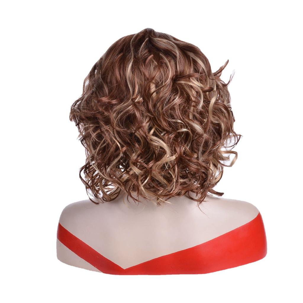 Synthetic Fluffy Curly Hair for Women Lady Shoulder Length Golden Brown Wigs Heat Resistant Fibre Daily Costume