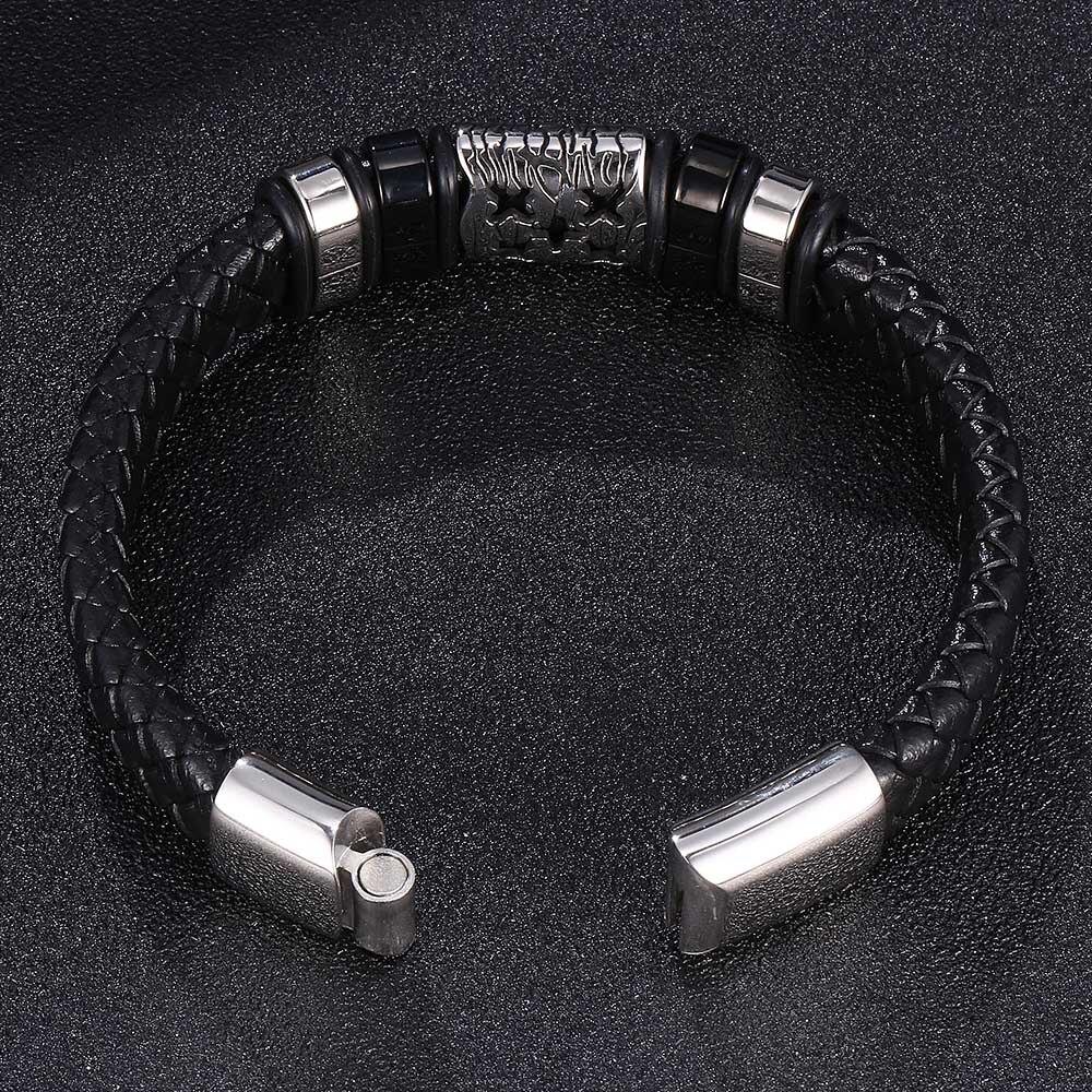 New Design Bracelet Personality Gift For Men Genuine Leather Bracelet Bangle Stainless Steel Charm Bangle