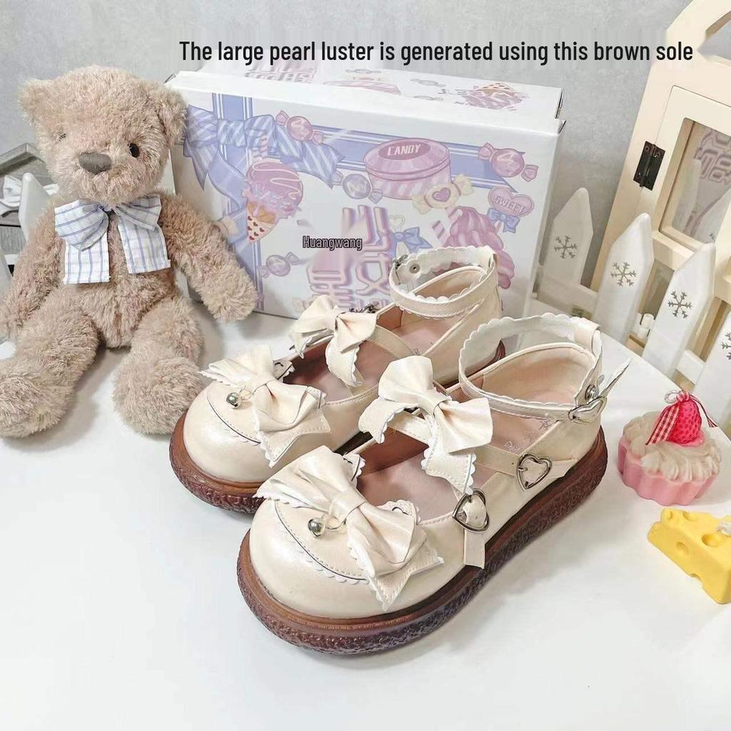 Милые японские туфли лолиты из кожи - Женский колледжный стиль, круглый носок, бантик, форма JK