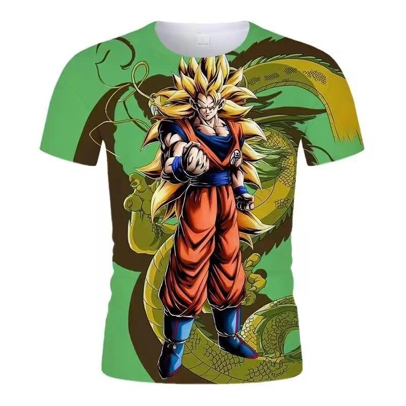 Летняя новинка 2024 года с коротким рукавом и 3D-принтом, модная крутая мужская и женская футболка с круглым вырезом в стиле аниме «Dragon Ball»