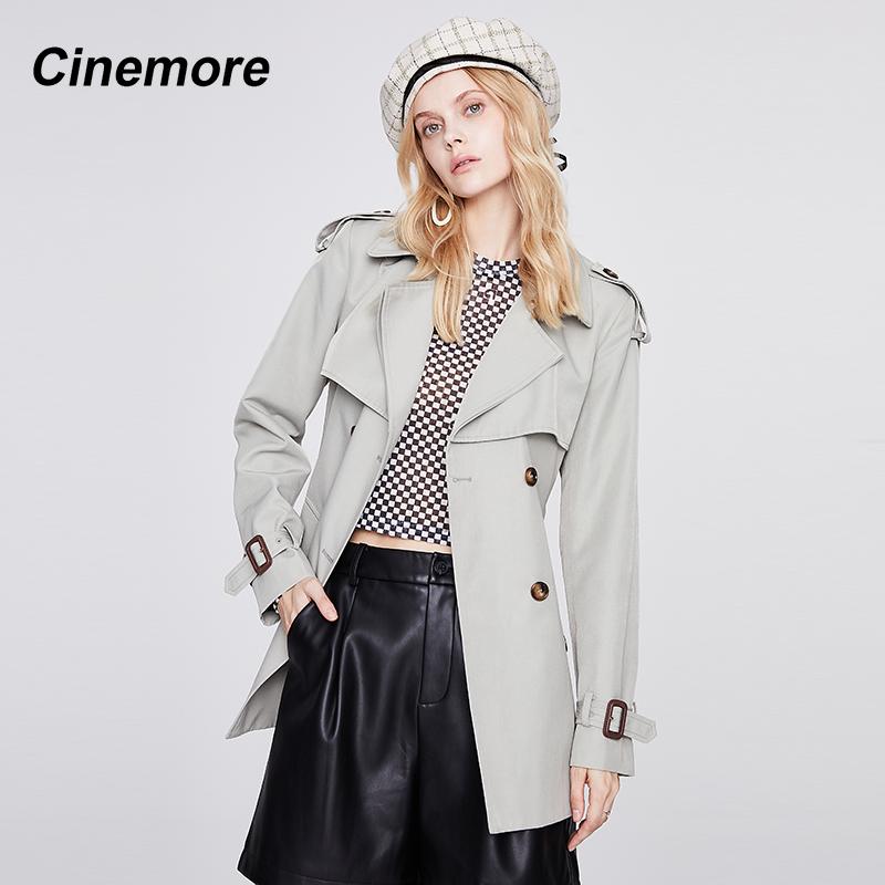 Cinemore НОВЫЙ женский плащ, осень 2021, однотонный повседневный двубортный Тренч с отложным воротником, женская верхняя одежда 92278