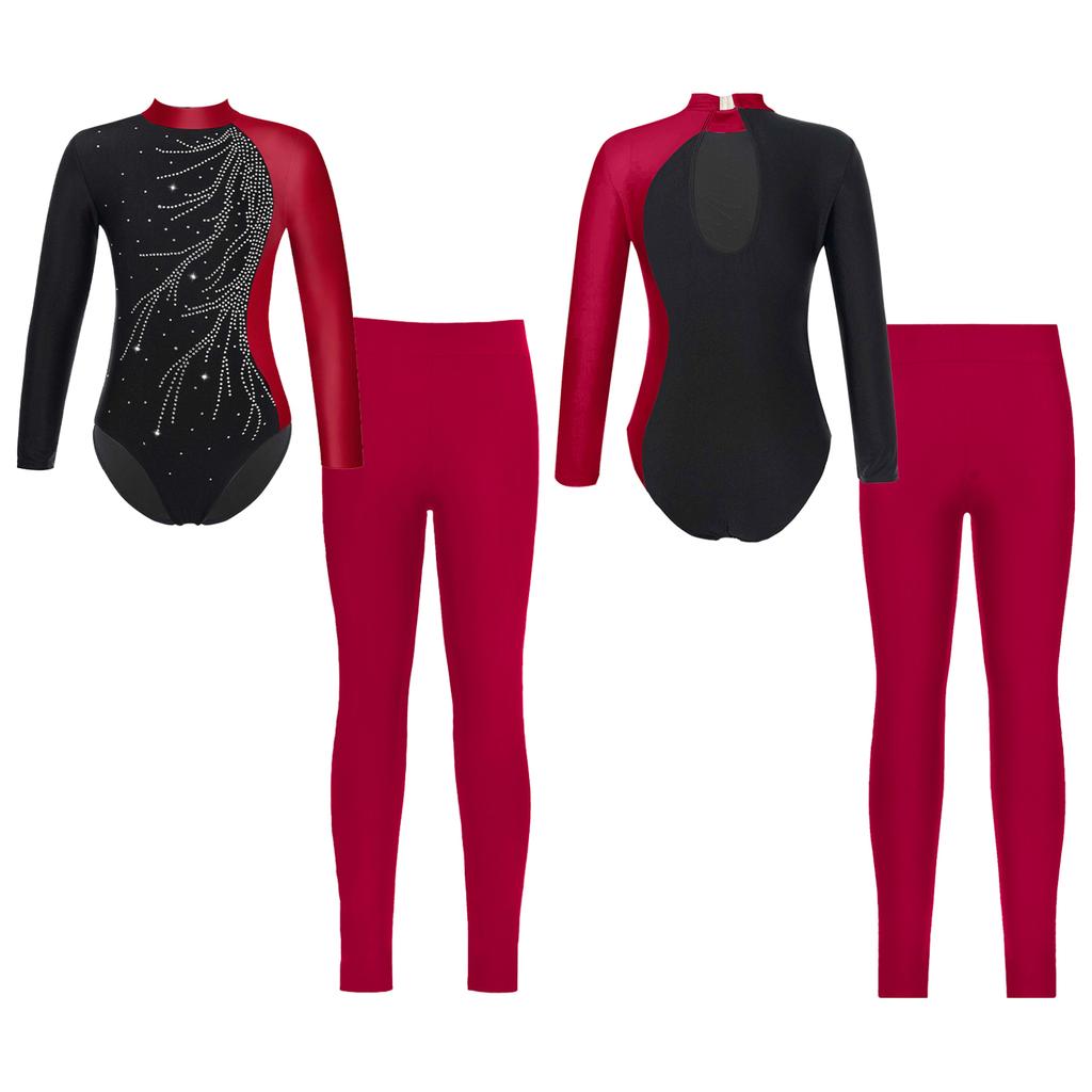 Детский костюм для гимнастики и катания на коньках для девочек, трико и леггинсы с длинными рукавами и воротником-стойкой