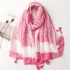 Four Seasons Available Cotton And Hemp Texture Scarf Small Fresh Socialite Pink Leaf Tassel Silk Scarf Shawl Women