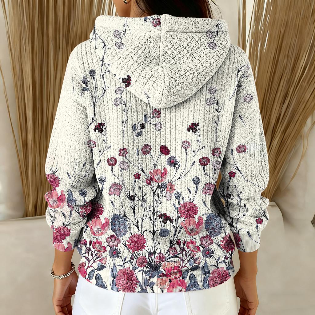 Women's Fashion Casual Floral Print Pullover Long-Sleeve Hooded Sweatshirt