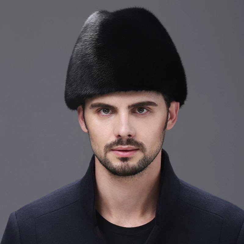 Норковая шапка мужская зимняя для среднего и пожилого возраста из цельного норкового меха шапка для пожилого мужчины зимняя уличная теплая из натурального меха хлопковая шапка