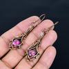 Pink Spiny Oyster 999 Copper Wire Wrapped Earrings, Handmade Gemstone Jewelry Earrings, For Memorial Day