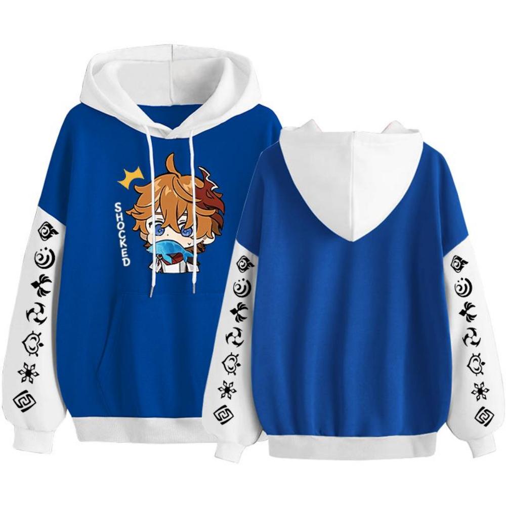 Harajuku Game Genshin Impact Tartaglia Толстовка с принтом для женщин и мужчин Мода Kawaii Boy Head Плакат с длинным рукавом Уличная одежда Мужские толстовки