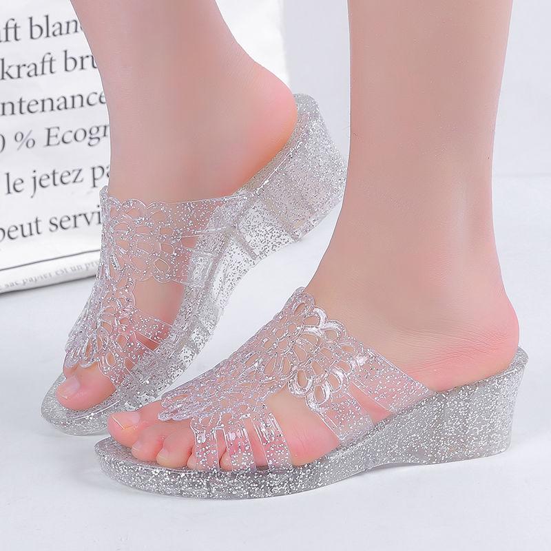 Сандалии женские летние пластиковые сандалии на высоком каблуке толстые подошвы женские сандалии покатые каблуки уличные сандалии