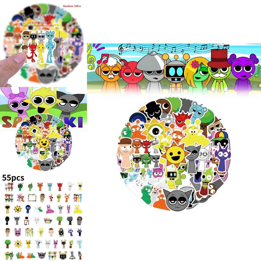 55 шт. Милые водостойкие наклейки Incredibox Sprunki для креативного украшения