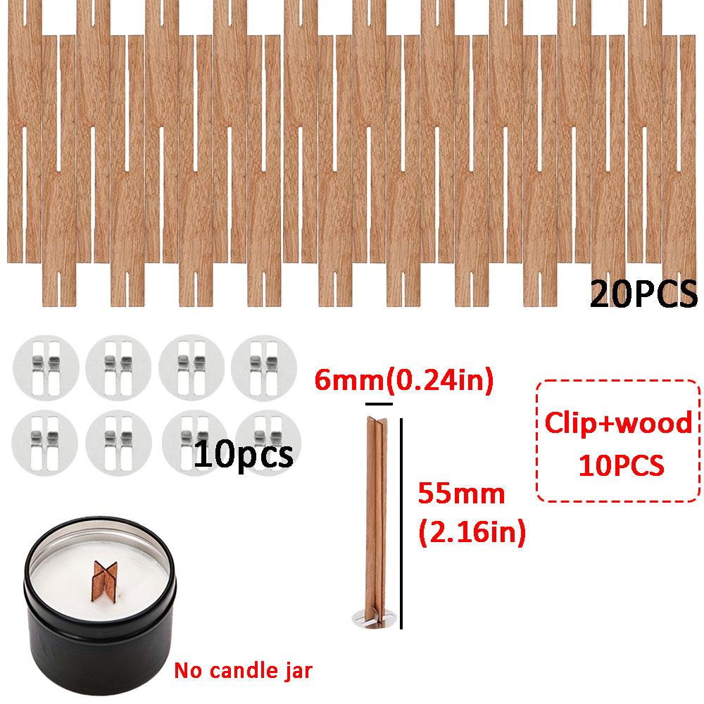 10pcs Wooden Candle Wicks with Metal Clip Bases Frame Designed for Making Soy Wax Candles Natural Wood DIY Aromatherapy Supplies