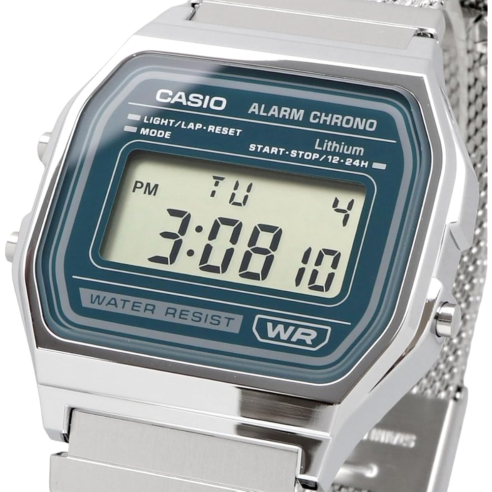 Casio Серия Vintage A158WEM-3 Унисекс Цифровые Часы Металлический Сетчатый Браслет Темно-синий Зеленый