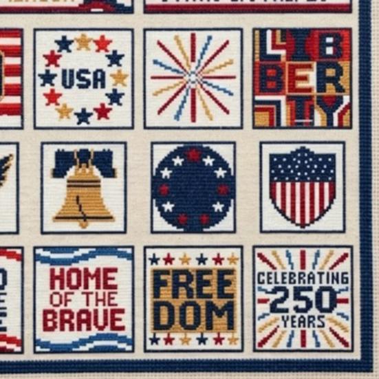 Segmented Embroidery Pattern 250th Anniversary Cross Stitch Kit, Independence Day Theme, Red White Blue Threads Patriotic Set, USA Patterns