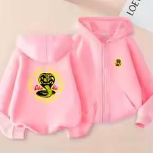 Children Zipper Cardigan Hoodies Cobra Tops Boy Black Girls Pink Sweatshirt Coat Long Sleeve Harajuku Casual Hooded Pullovers