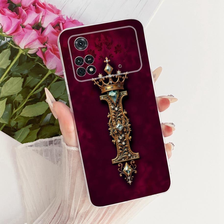 Чехол для Xiaomi Poco M4 Pro 4G Модный с начальными буквами и короной Мягкий силиконовый Тонкая крышка для телефона Для Xiaomi Poco M4 M 4 Pro 5G Бампер