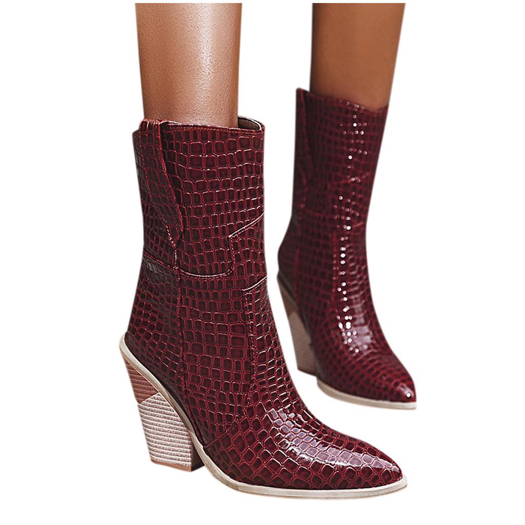 Модные женские кожаные нескользящие туфли на танкетке, ковбойские ботинки с острым носком