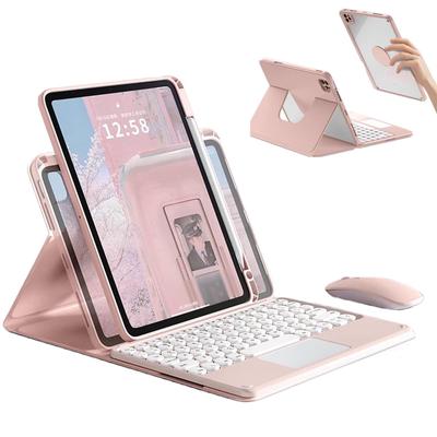 Чехол-клавиатура GOOVEN для iPad Generation с магнитной съемной прозрачной задней панелью и держателем для ручки, розовый 10-го/11-го поколения (2025/2022) Мышь, Тачпад, Вращение на 360 градусов,