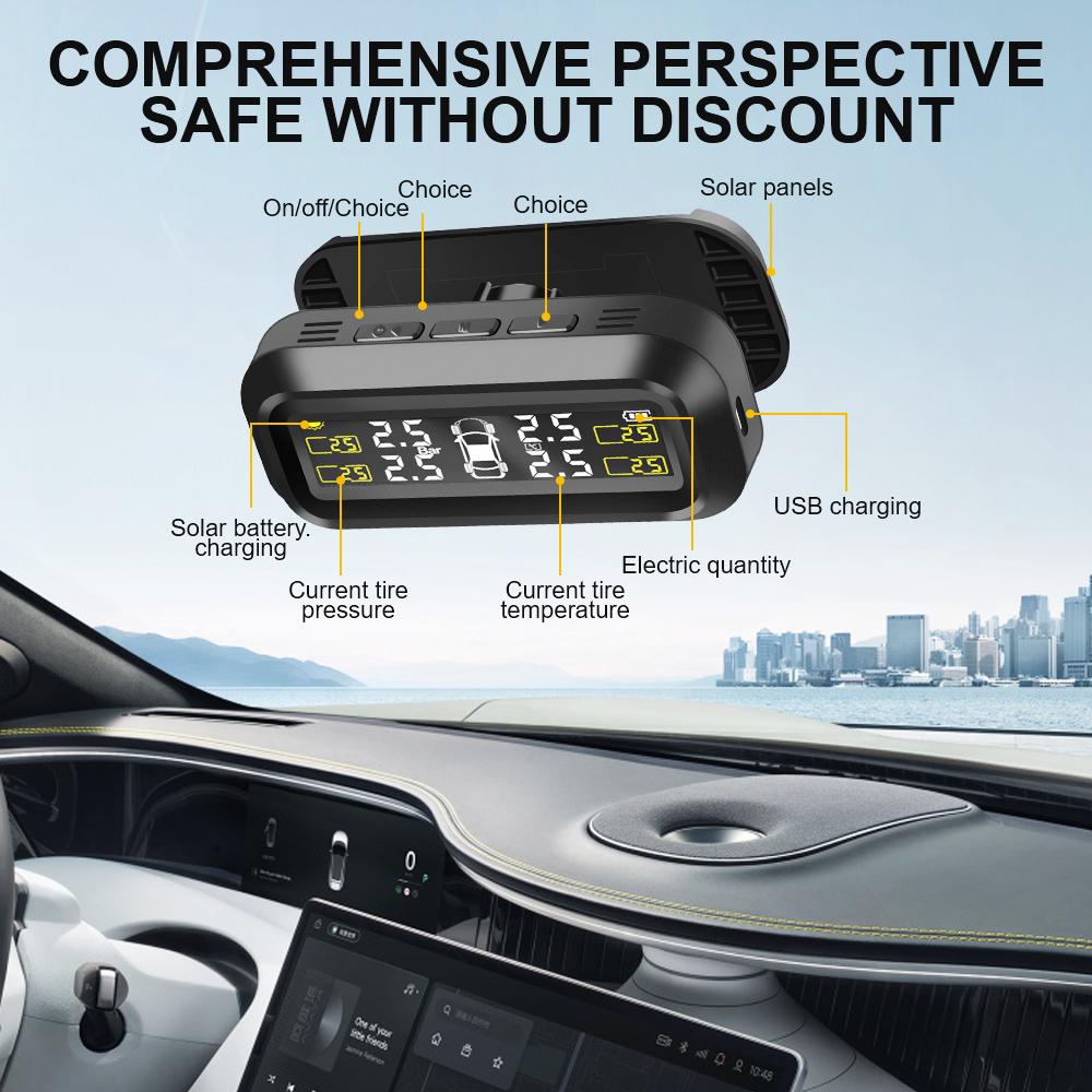 Tire Pressure Monitoring System Solar TPMS Temperature Warning Fuel Save Car Tyre Pressure Monitor Tyre Pressure Alarm With 4 External Sensors