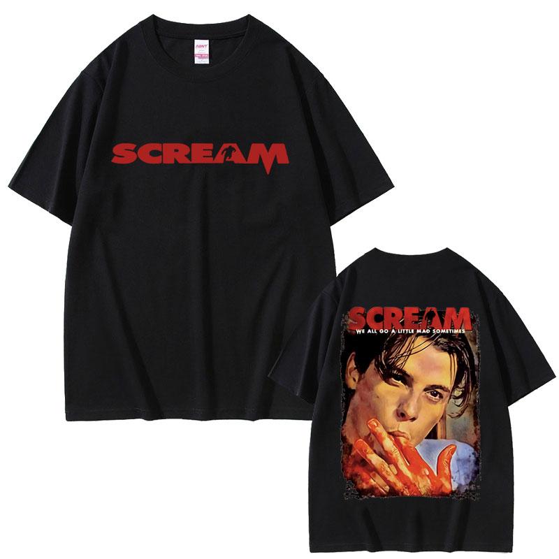 90s Horror Movie Scream Vintage Graphic Tshirts Billy Loomis Print Tshirt We All Go A Little Mad Billy Halloween Men T Shirts