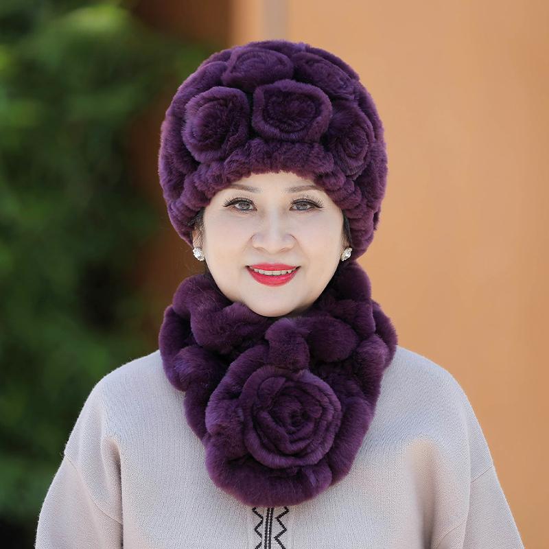 Вязаная шапка из меха кролика Рекс для женщин, зимняя, для пожилых бабушек, зимняя, утолщенная, теплая, для мам, для пожилых леди, меховая шапка