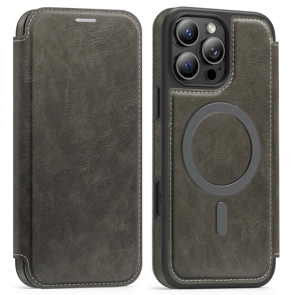 For iPhone 16 Pro Leather Case Compatible with MagSafe RFID Blocking Card Holder Phone Cover