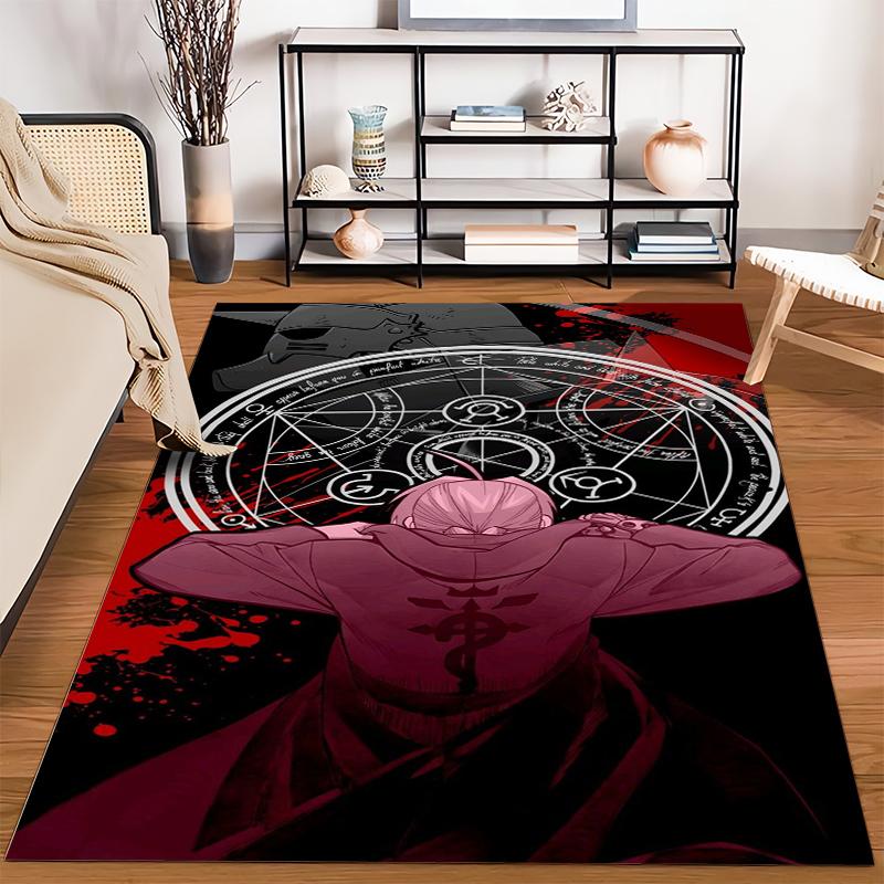 "Anime Style Carpet with Red and Black Alchemy Pattern Design" Suitable for use as an anti-slip for living room bedroom sofas