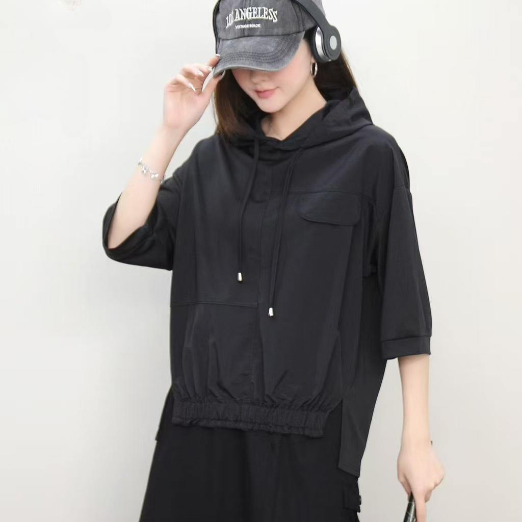 DIMANAF 2025 Летняя Толстовка с Капюшоном Большого Размера Однотонная Белая Футболка Женская с Коротким Рукавом Свободный Топ Футболки