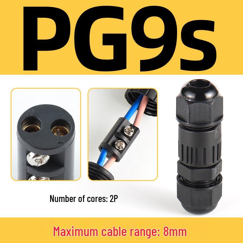 IP68 Waterproof Nylon Cable Connector with Terminal Blocks, 2-4 Core, PG9, Outdoor