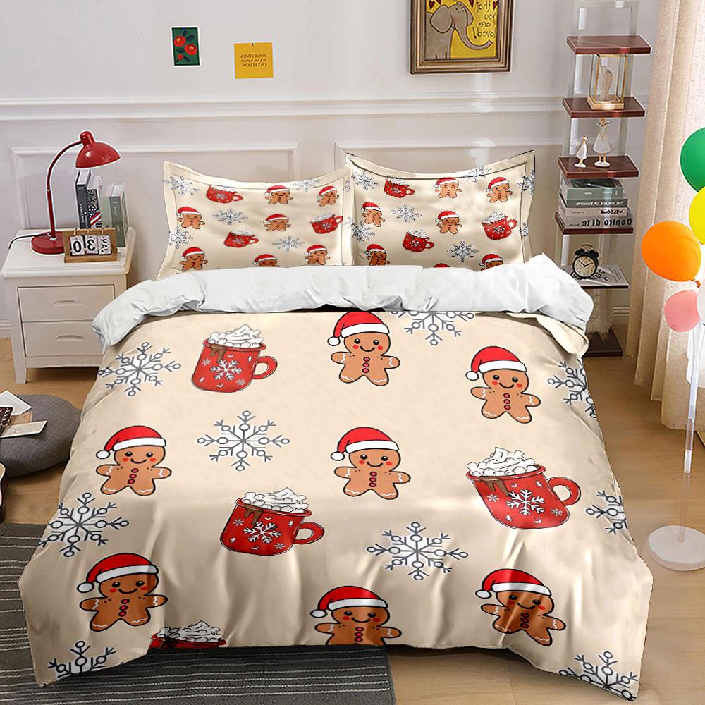 Christmas Gingerbread Pattern Bedding Duvet Cover Set Duvet Cover Pillowcases (1*Duvet Cover 2*Pillowcases, without duvet insert)