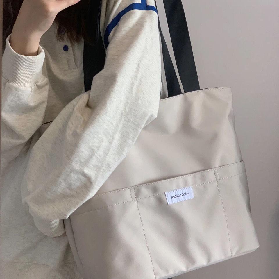 Women Tote Bag Aesthetic Solid Color Students Casual Handbag Shoulder Bag Large Capacity Oxford Reusable Shopping Beach Bag 2022