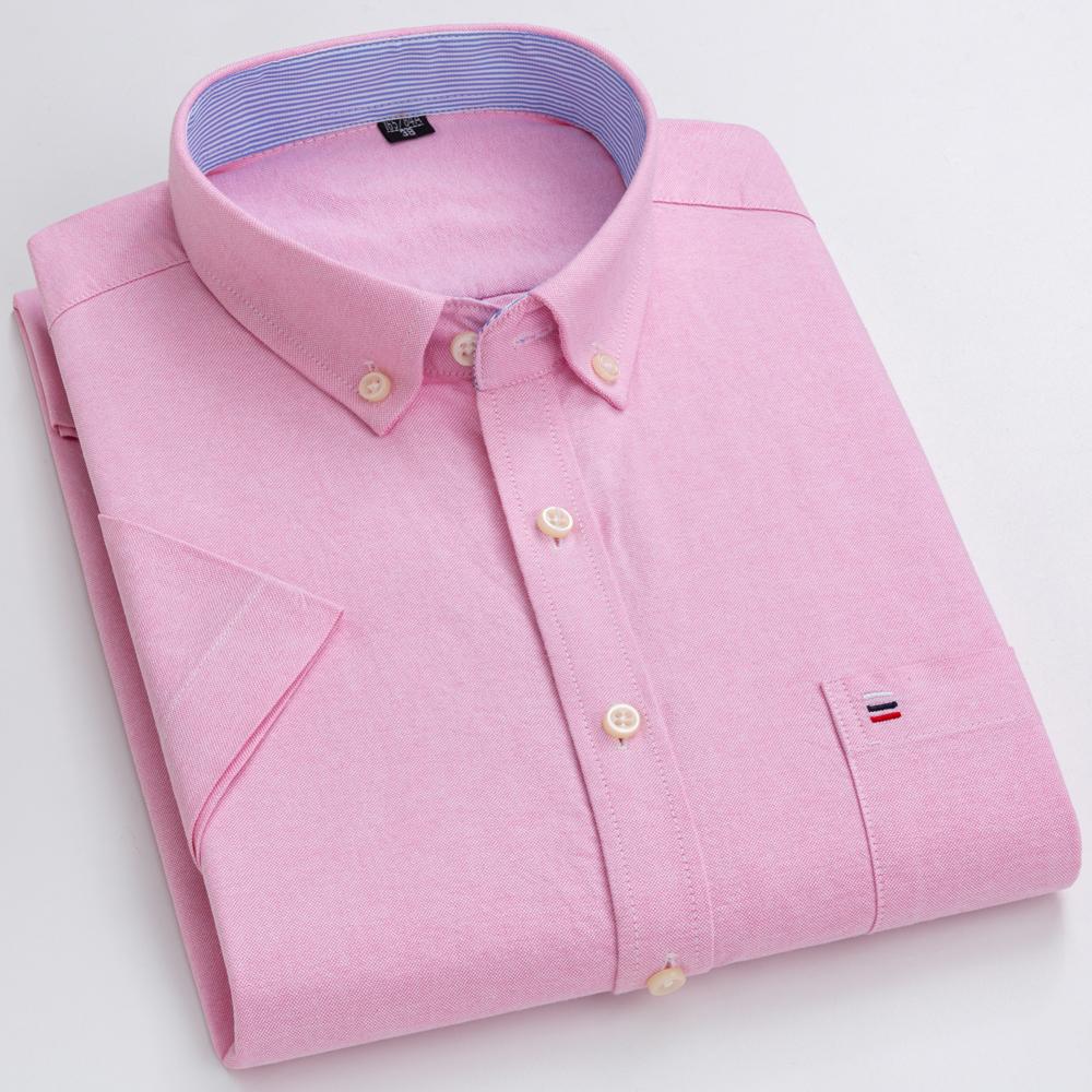 Мужская однотонная рубашка оксфорд из 100% хлопка, с коротким рукавом, на пуговицах, в стиле business casual, с нагрудным карманом