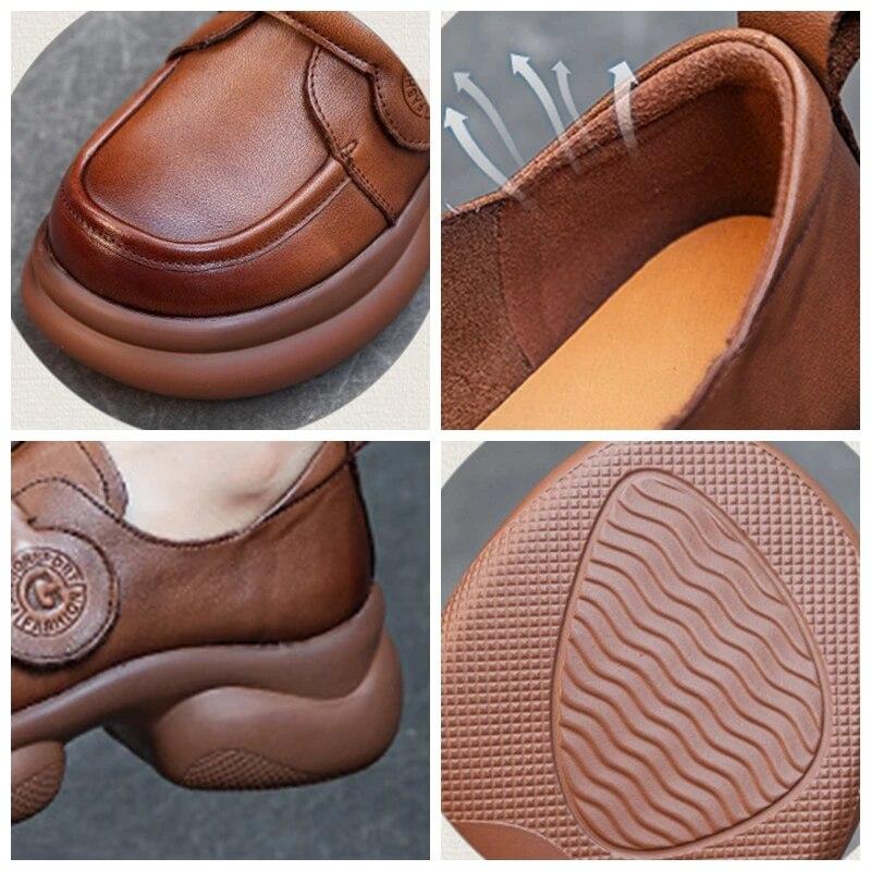 Fujin 6 см из натуральной кожи в стиле ретро в этническом стиле с неглубоким верхом Мэри Джейн, роскошные новые туфли из коровьей кожи, женские летние туфли на танкетке с круглым носком, женские туфли с крючком